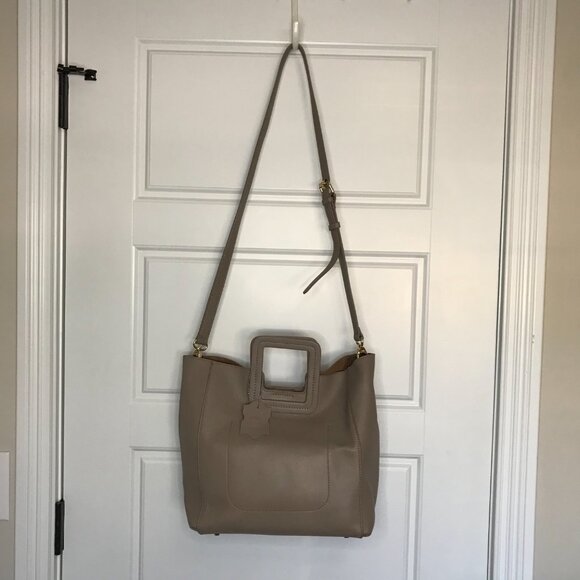 TMRW Studio Antonio Medium Leather Crossbody Bag Removable Inner Pouch Neutral - Picture 16 of 16